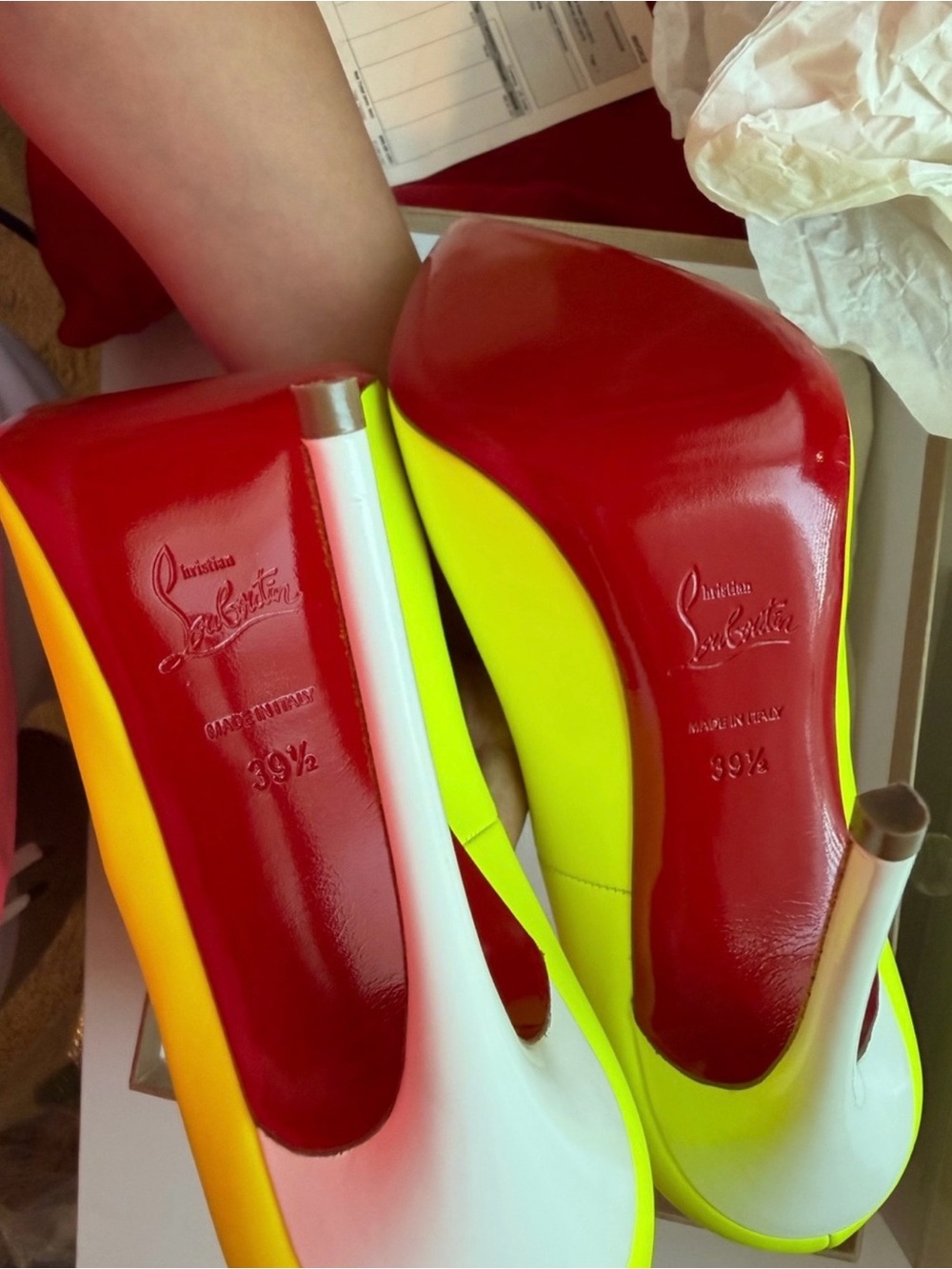 Christian Louboutin Neon Yellow Pointed Toe Stilettos - Picture 11 of 12